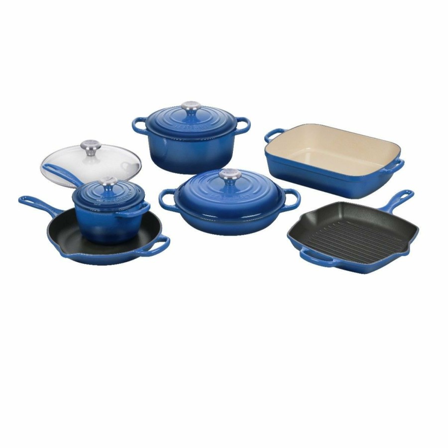 Cookware Sets * | Le Creuset 10-Piece Signature Cookware Set With Stainless Steel Knobs | Marseille Blue