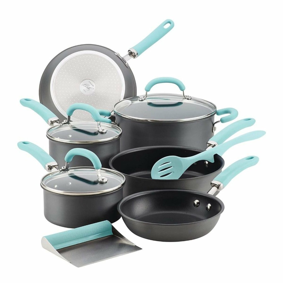 Cookware Sets * | Rachael Ray 11-Piece Hard Anodized Cookware Set | Light Blue