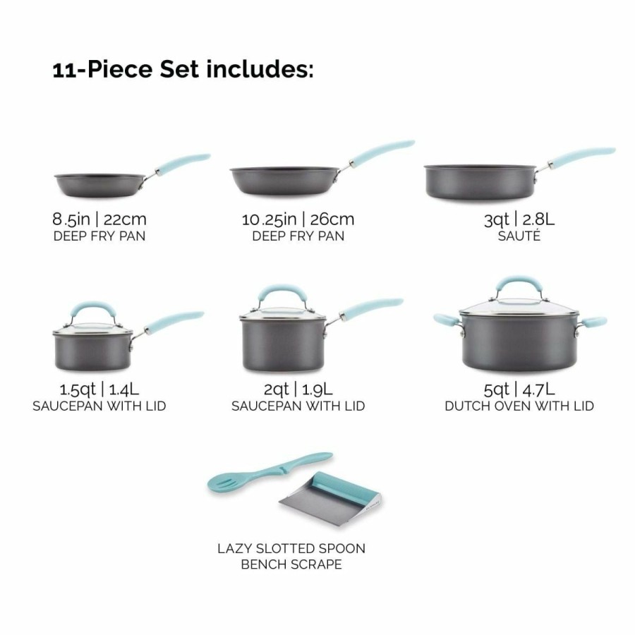 Cookware Sets * | Rachael Ray 11-Piece Hard Anodized Cookware Set | Light Blue