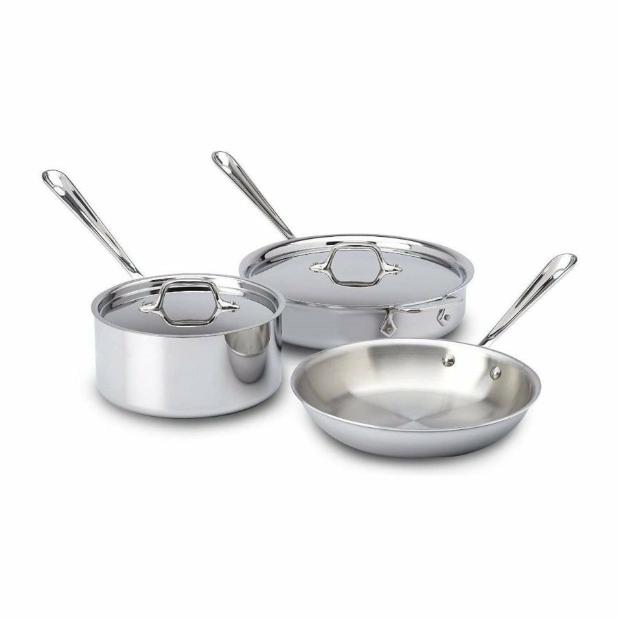 Cookware Sets * | All-Clad D3 Stainless Steel Starter Cookware Set | 5-Piece