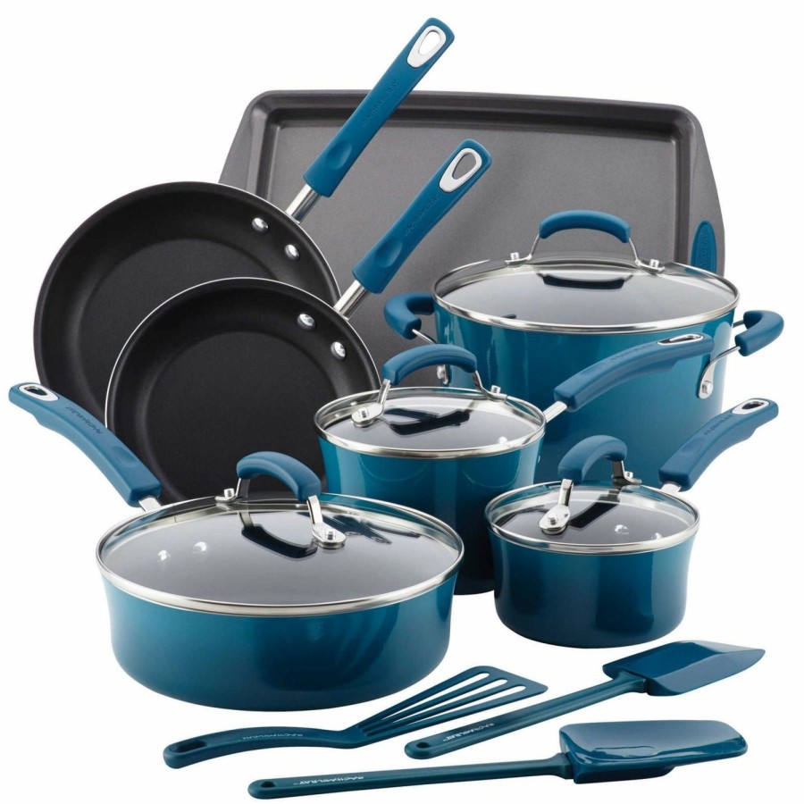 Cookware Sets * | Rachael Ray Marine Blue 14 Piece Enamel Cookware Set