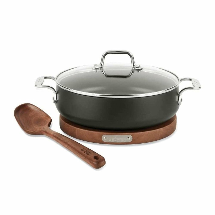 Dutch Ovens & Braisers * | All-Clad Ha1 Hard Anodized Nonstick 6 Qt. Dutch Oven With Acacia Wood Trivet & Spoon