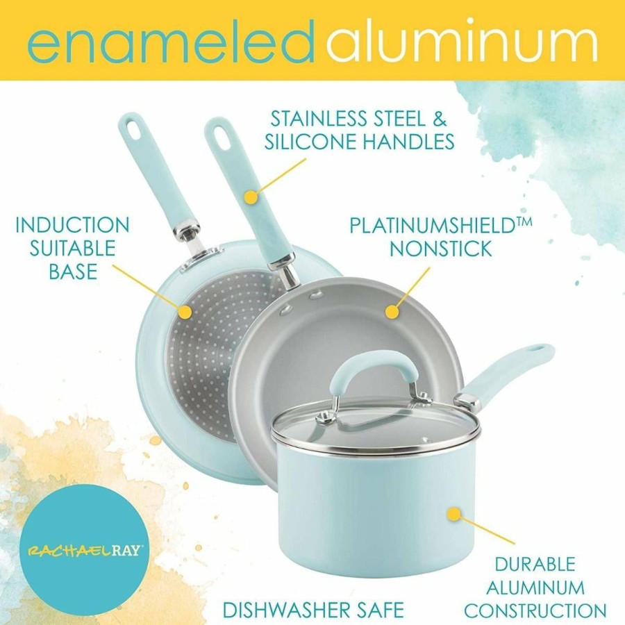 Cookware Sets * | Rachael Ray 13-Piece Enameled Cookware Set | Light Blue Shimmer