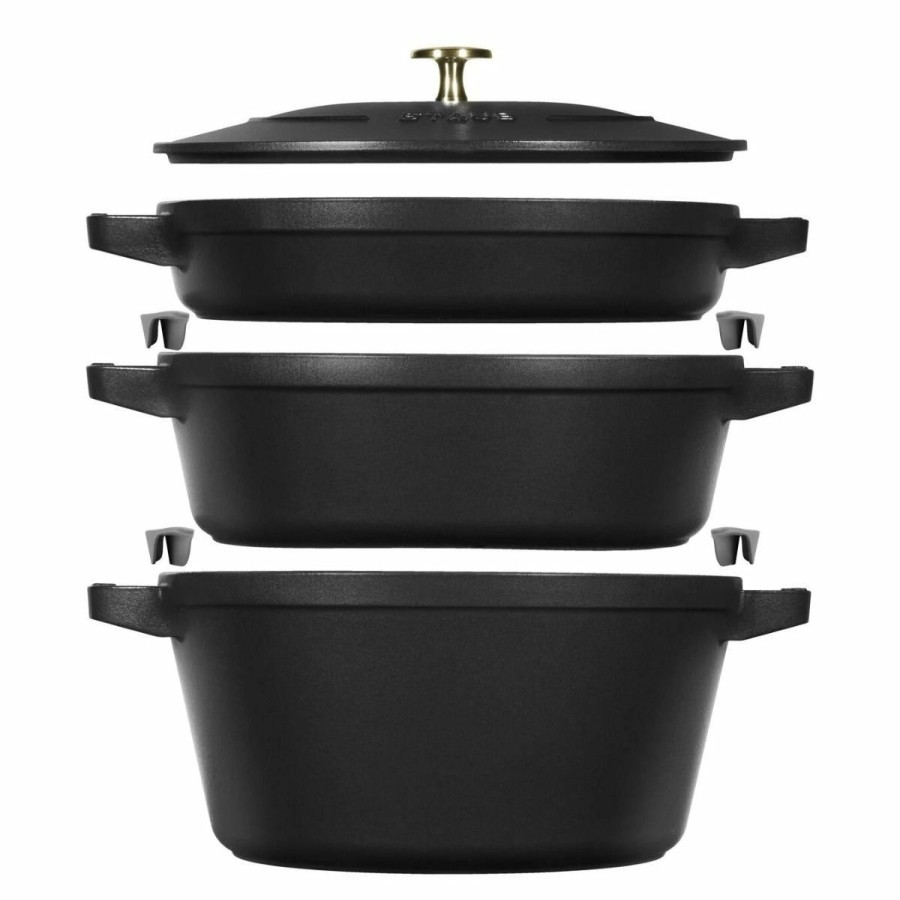 Cookware Sets * | Staub Stackable Cocotte, Braiser, And Grill Pan With Lid | Black