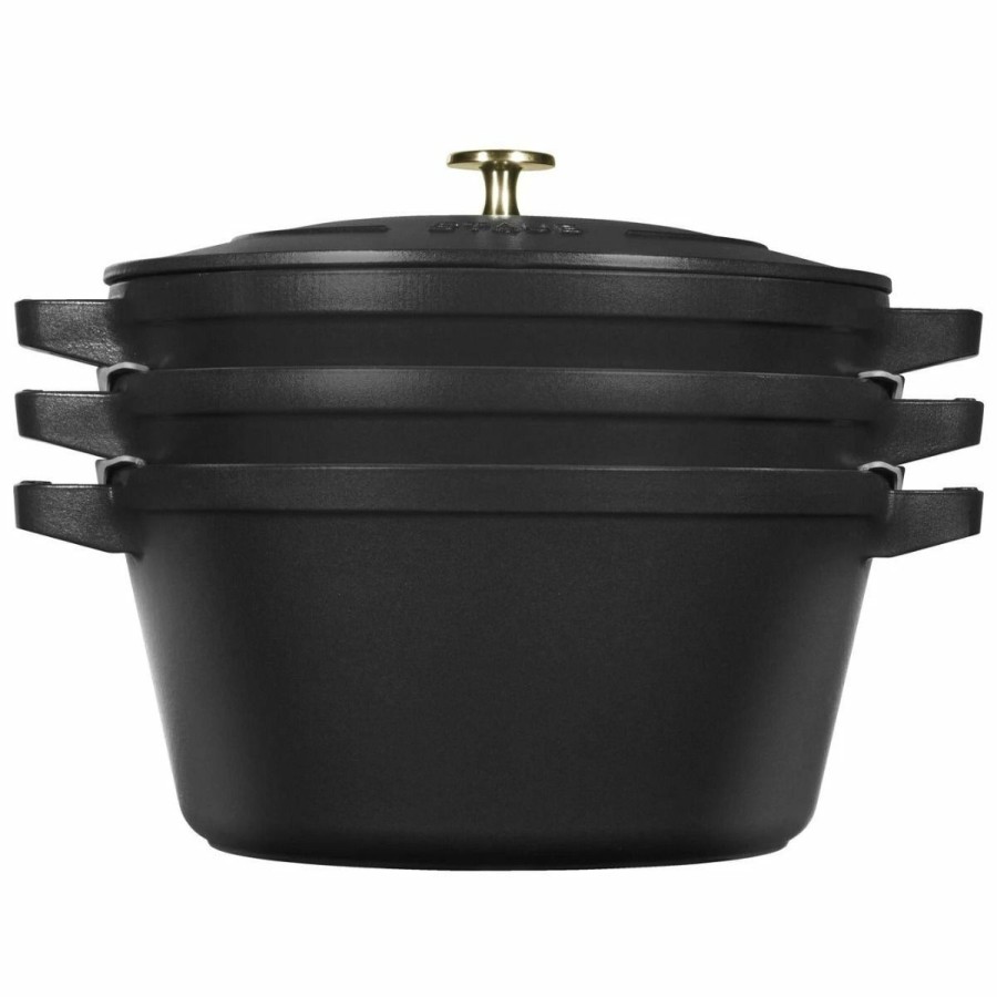 Cookware Sets * | Staub Stackable Cocotte, Braiser, And Grill Pan With Lid | Black