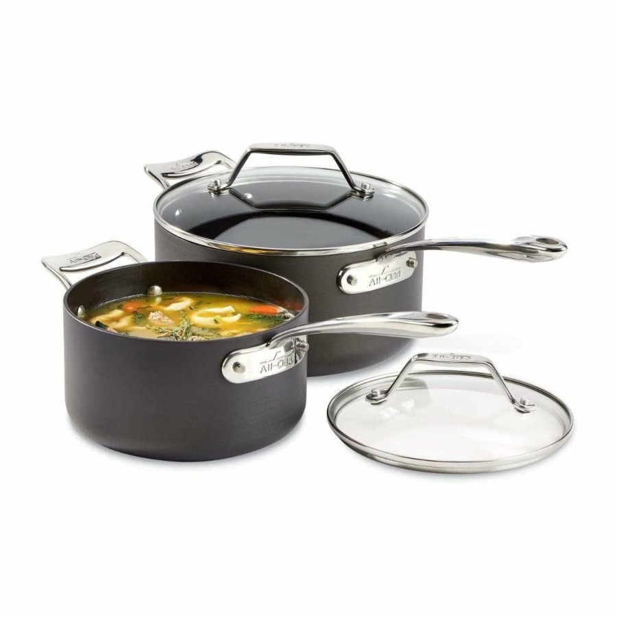 Saucepans & Sauciers * | All-Clad Essentials Nonstick Hard Anodized Sauce Pan Set | 2-Piece