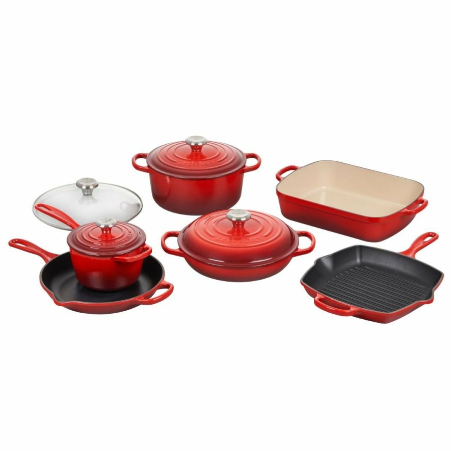 Cookware Sets * | Le Creuset 10-Piece Signature Cookware Set With Stainless Steel Knobs | Cerise/Cherry Red