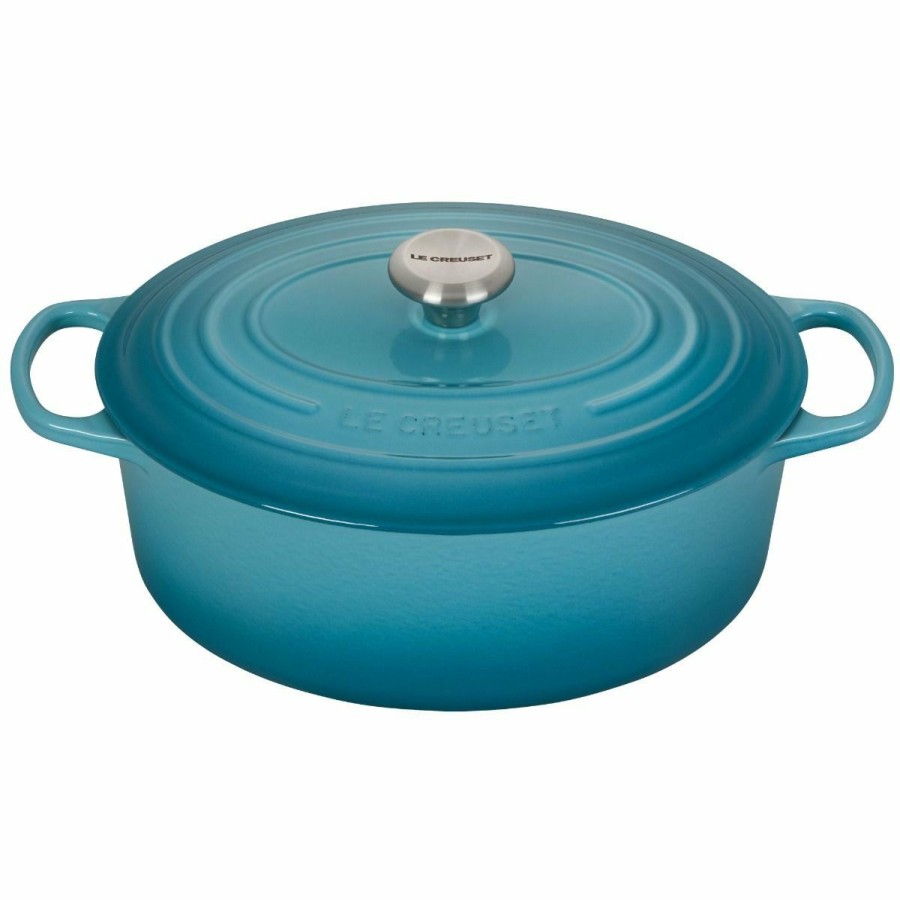 Dutch Ovens & Braisers * | Le Creuset 6.75 Qt. Oval Signature Dutch Oven With Stainless Steel Knob | Caribbean Blue