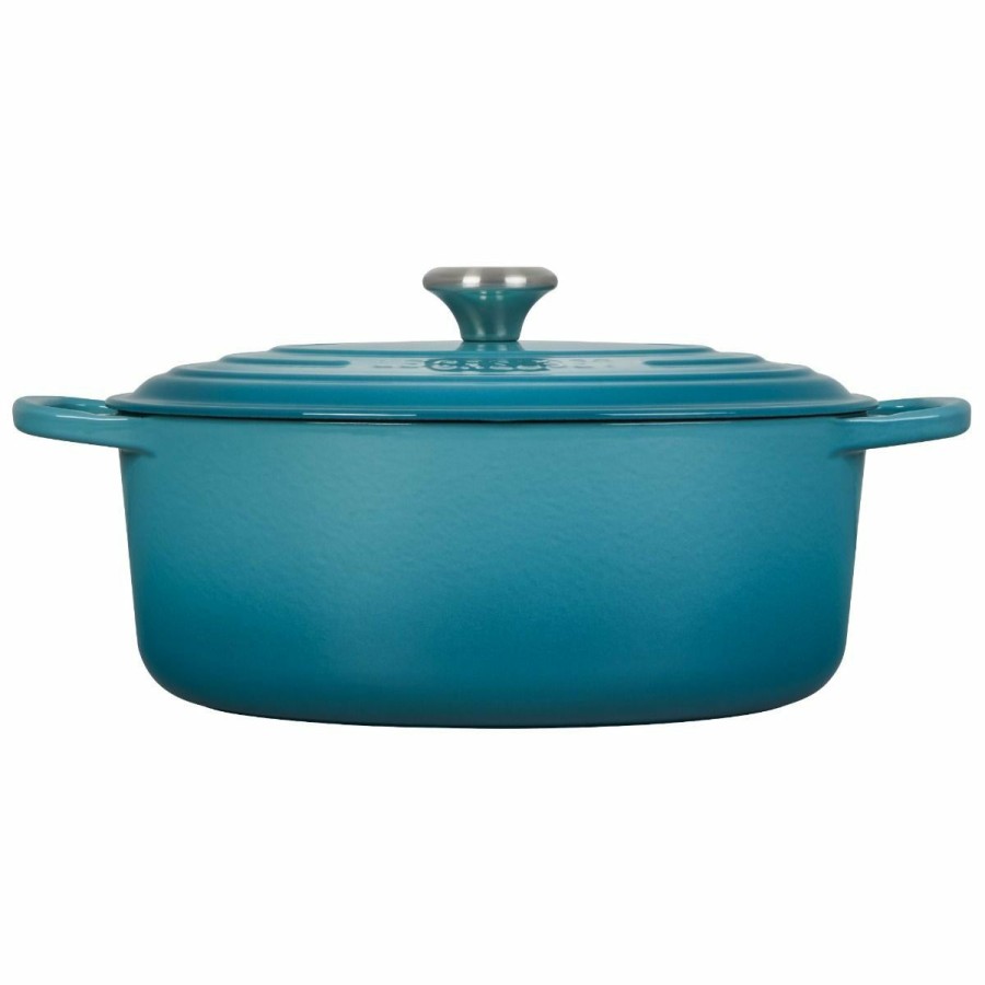 Dutch Ovens & Braisers * | Le Creuset 6.75 Qt. Oval Signature Dutch Oven With Stainless Steel Knob | Caribbean Blue