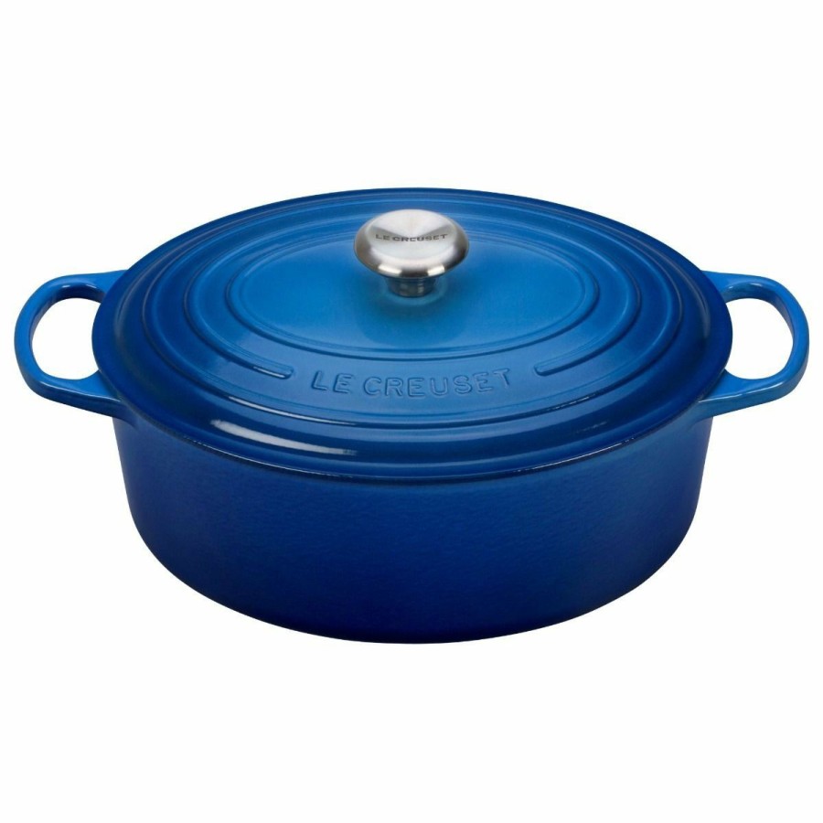 Dutch Ovens & Braisers * | Le Creuset 6.75 Qt. Oval Signature Dutch Oven With Stainless Steel Knob | Marseille Blue