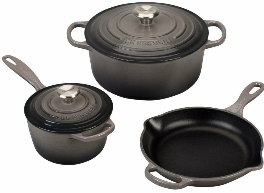 Cookware Sets * | Le Creuset 5-Piece Signature Cookware Set With Stainless Steel Knobs | Oyster Grey