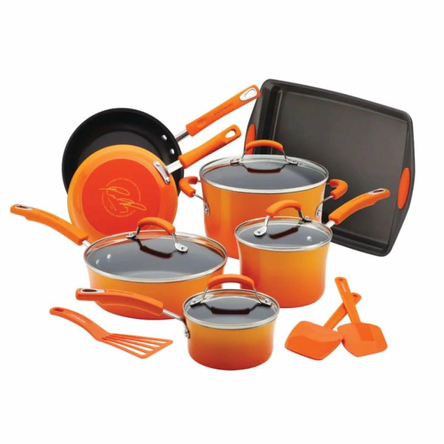 Cookware Sets * | Rachael Ray Orange Gradient 14 Piece Enamel Cookware Set