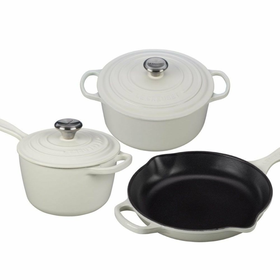 Cookware Sets * | Le Creuset 5-Piece Signature Cookware Set With Stainless Steel Knobs | White