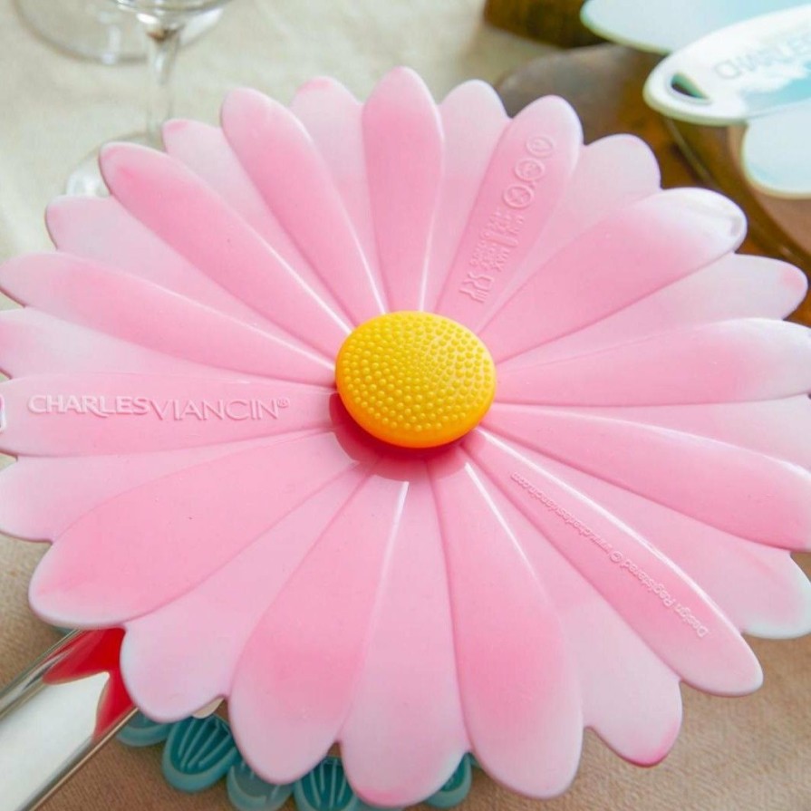 Cookware Lids & Accessories * | Charles Viancin Silicone Lid | 8 Daisy (Pink With White)