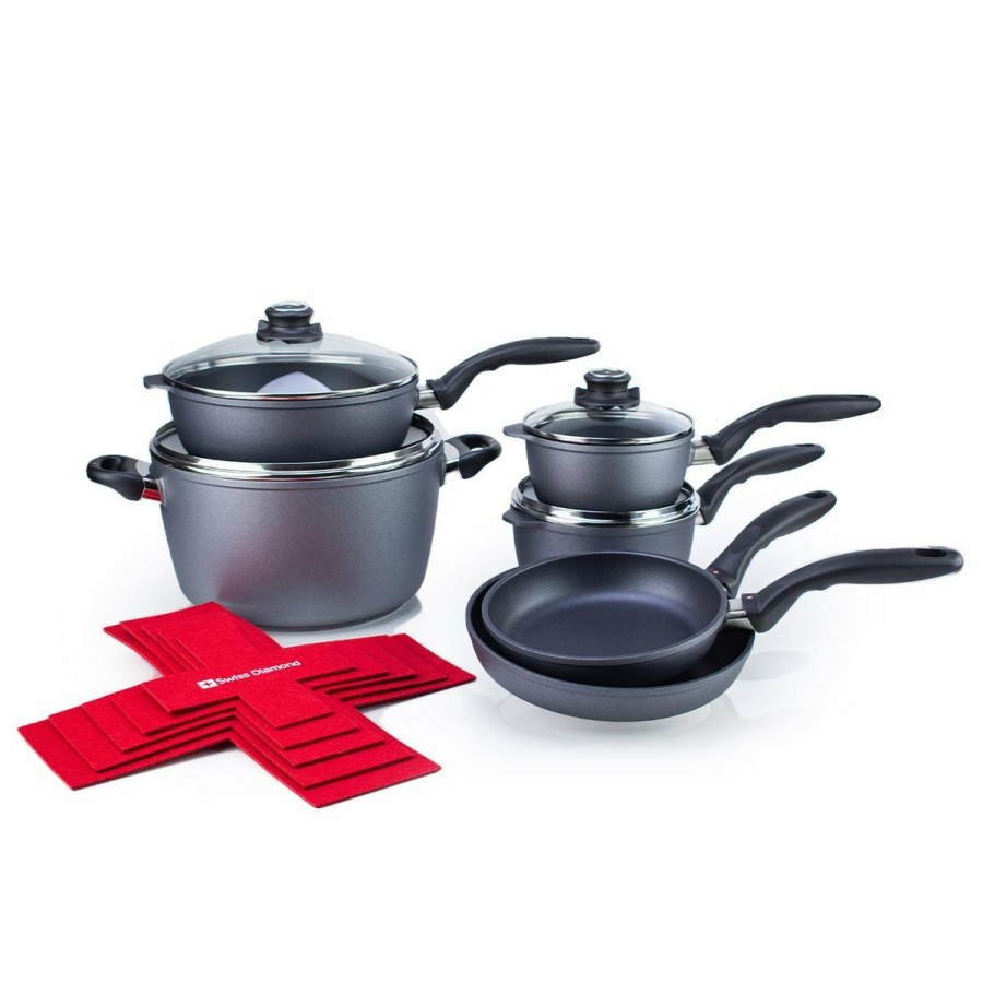 Cookware Sets * | Swiss Diamond | Hd 10-Piece Ultimate Kitchen Set + Pan Protectors