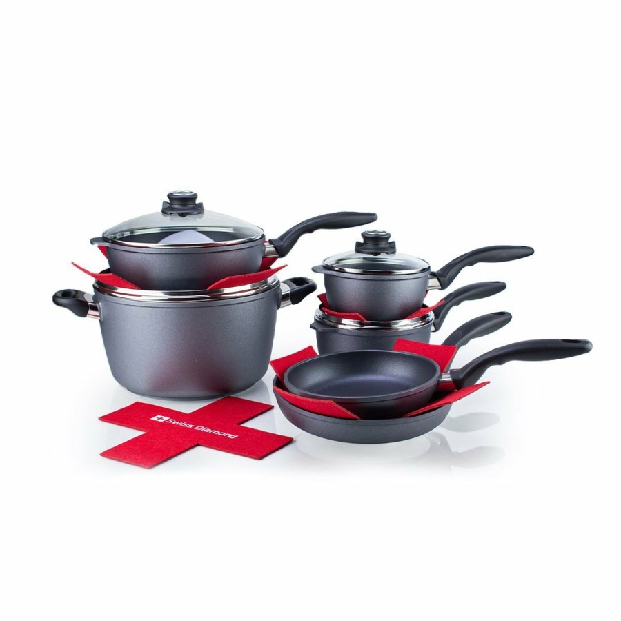 Cookware Sets * | Swiss Diamond | Hd 10-Piece Ultimate Kitchen Set + Pan Protectors