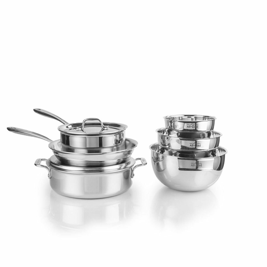 Cookware Sets * | All-Clad D3 Stainless Steel Compact Cookware & Mixing Bowl Set | 8-Piece