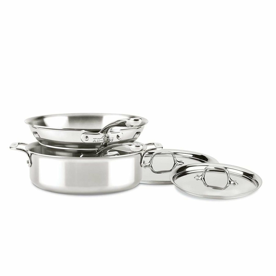 Cookware Sets * | All-Clad D3 Stainless Steel Compact Cookware & Mixing Bowl Set | 8-Piece