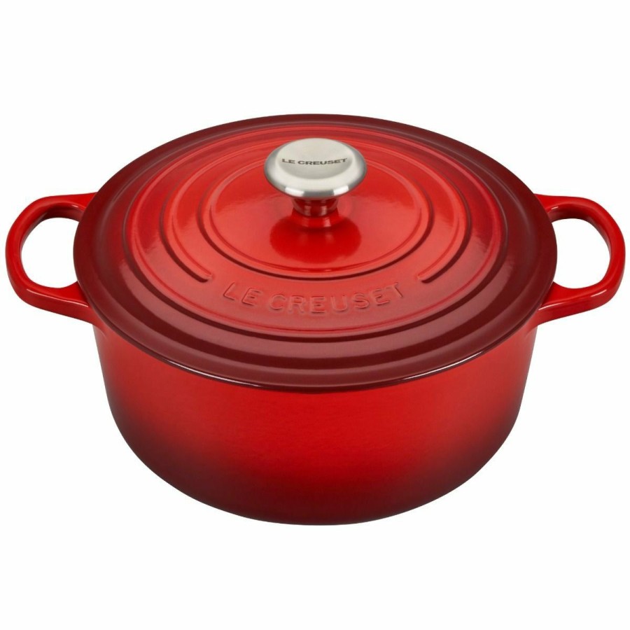 Dutch Ovens & Braisers * | Le Creuset 5.5 Qt. Round Signature Cast Iron Dutch Oven With Stainless Steel Knob | Cerise/Cherry Red