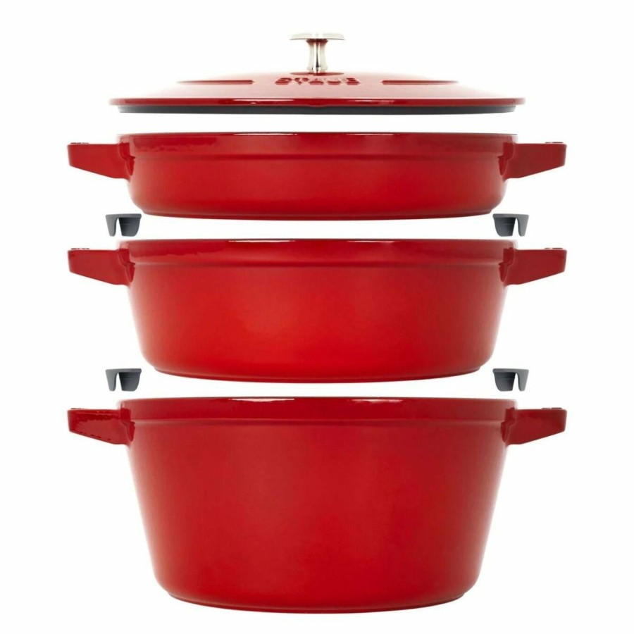 Cookware Sets * | Staub Stackable Cocotte, Braiser, And Grill Pan With Lid | Cherry