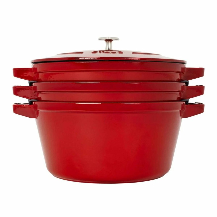 Cookware Sets * | Staub Stackable Cocotte, Braiser, And Grill Pan With Lid | Cherry