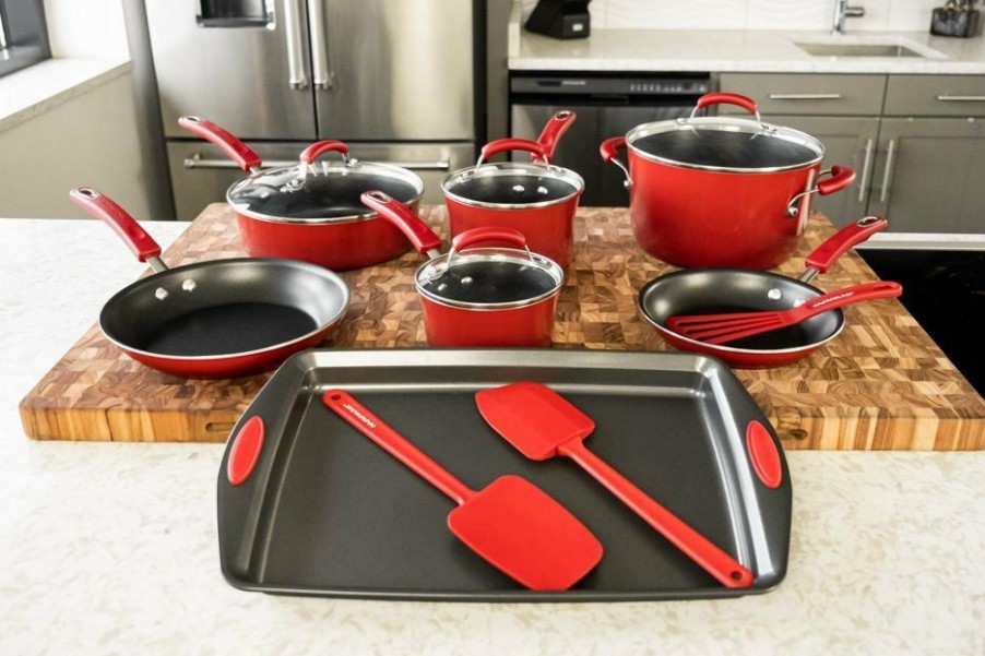 Cookware Sets * | Rachael Ray Red Gradient 14 Piece Enamel Cookware Set