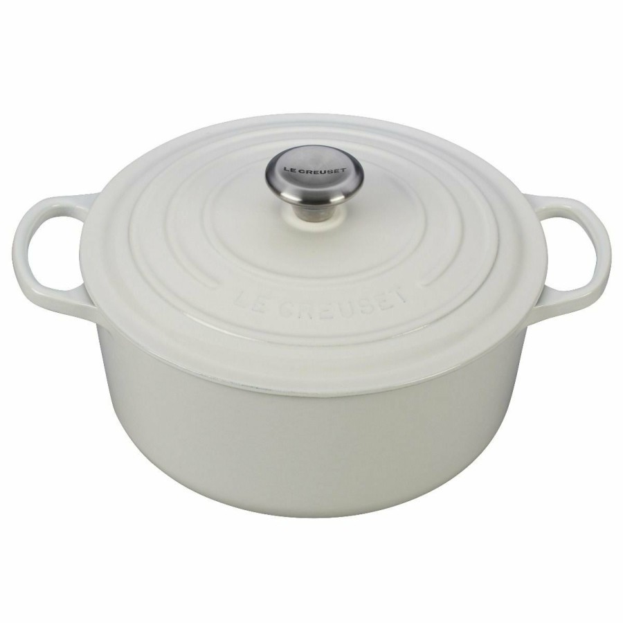 Dutch Ovens & Braisers * | Le Creuset 5.5 Qt. Round Signature Cast Iron Dutch Oven With Stainless Steel Knob | White