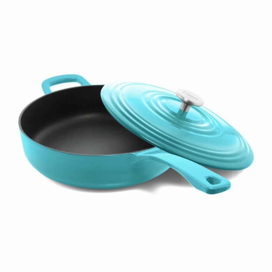 Skillets & Fry Pans * | Chantal 4 Qt. Round Cast Iron Saute Skillet | Sea Blue