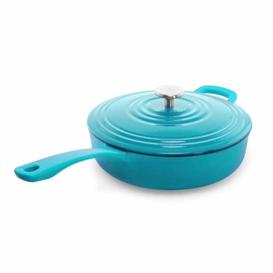 Skillets & Fry Pans * | Chantal 4 Qt. Round Cast Iron Saute Skillet | Sea Blue